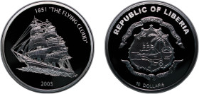 Liberia Republic 2003 10 Dollars (The Flying Cloud) Silver (.925) (5000) 25g PF KM 708