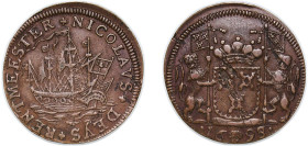 Low countries feudal Duchy of Brabant Spanish possession 1698 Token - Jean-Jacques de Brouckhoven, superintendent of the canal of Brussels Copper 7.5g...