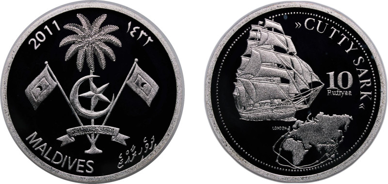 Maldives Second Republic AH 1432 (2011) 10 Rufiyaa (Cutty Sark) Silver (.999) (5...
