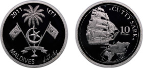 Maldives Second Republic AH 1432 (2011) 10 Rufiyaa (Cutty Sark) Silver (.999) (5000) 6.22g PF