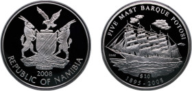 Namibia Republic 2008 10 Dollars (Five Mast Barque Potosi) Silver (.925) 20.1g PF