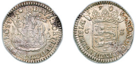 Netherlands Dutch Republic Province of Friesland 1705 6 Stivers "Scheepjesschelling" Silver 4.78g UNC KM 102