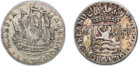 Netherlands Dutch Republic Province of Zeeland 1768 6 Stuivers "Scheepjesschelling" Silver (.583) Middelburg Mint 5.04g VF KM 90.2 HPM Ze 75 Ver 93.4