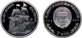 North Korea Democratic People's Republic 2004 7 Won (Henry Hudson Halfmoon) Silver (.999) 20g PF KM 997