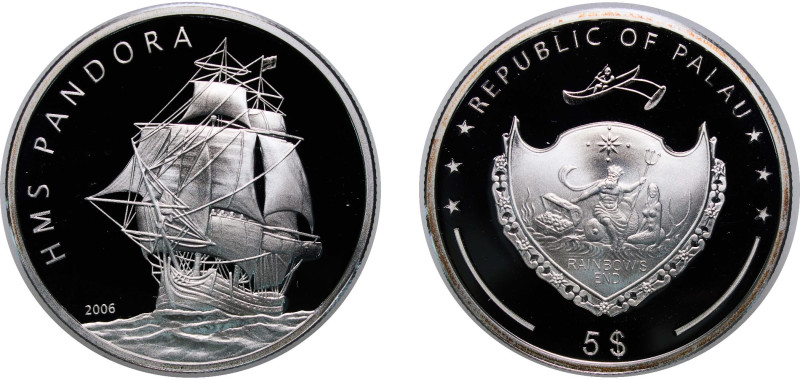 Palau Republic 2006 5 Dollars (HMS Pandora) Silver (.999) 25g PF