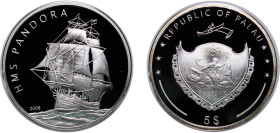 Palau Republic 2006 5 Dollars (HMS Pandora) Silver (.999) 25g PF