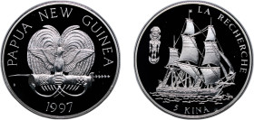 Papua New Guinea Constitutional Monarchy 1997 5 Kina - Elizabeth II (La Recherche) Silver (.925) 31.53g PF KM 43