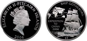 Pitcairn Islands British Overseas Territory 2006 5 Dollar - Elizabeth II (Expedition to China, Ship Götheborg) Silver (.925) 27.28g PF KM 16