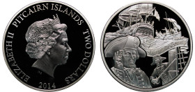 Pitcairn Islands British Overseas Territory 2014 2 Dollars - Elizabeth II (H.M.A.V. Bounty) Silver (.925) 25.24g PF