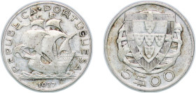 Portugal Second Republic 1937 5 Escudos Silver (.650) Lisbon Mint (1500000) 6.9g VF KM 581 Gomes R 35