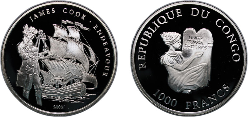 Republic of the Congo 2003 1000 Francs CFA (James Cook) Silver (.999) 20g PF KM ...