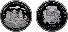 Republic of the Congo 2006 1000 Francs CFA (Sailing Ship - Christian Radich) Silver (.999) 20g PF