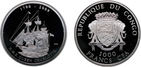 Republic of the Congo 2009 1000 Francs CFA (HMS Queen Charlotte) Silver (.925) (5000) 31.1g PF