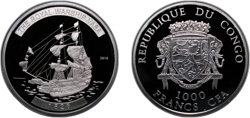 Republic of the Congo 2010 1000 Francs CFA (The Royal Warship Vasa) Silver (.925...