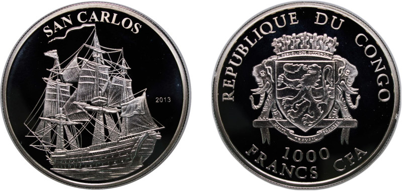 Republic of the Congo 2013 1000 Francs CFA (San Carlos) Silver (.925) (5000) 31....