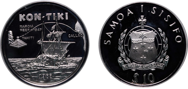 Samoa Independent State 1988 10 Tālā - Tanumafili II (Kon-Tiki) Silver (.999) (1...