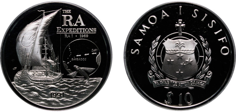 Samoa Independent State 1991 10 Tala - Tanumafili II (RA Expeditions) Silver (.9...