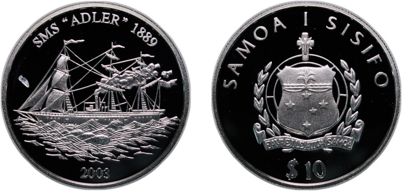 Samoa Independent State 2003 10 Tala - Tanumafili II (SMS "Adler") Silver (.925)...