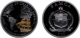 Samoa Republic 2009 10 Tālā (200th Birthday of Charles Darwin Ship Beagle) Silver (.925) 28.28g PF