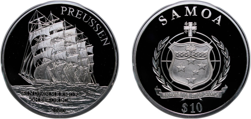 Samoa Republic 2010 10 Tālā ("Preussen") Silver (.925) 20g PF KM 172