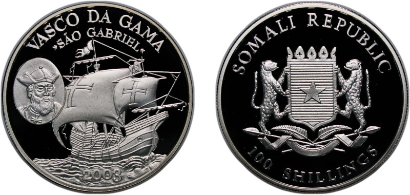 Somalia Republic 2003 100 Shillings (Vasco da Gama) Silver (.925) 28g PF