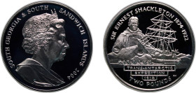 South Georgia and the South Sandwich Islands British Overseas Territory 2004 PM 2 Pounds - Elizabeth II (Sir Ernest Shackleton) Silver (.925) Pobjoy M...