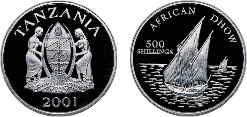 Tanzania Republic 2001 500 Shillings (African Dhow) Silver (.925) 31.6g PF KM 56