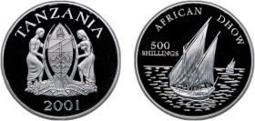 Tanzania Republic 2001 500 Shillings (African Dhow) Silver (.925) 31.6g PF KM 56
