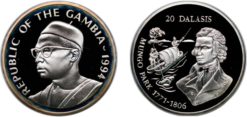 The Gambia Republic 1994 20 Dalasis (Mungo Park) Silver (.925) Royal Mint (10000...