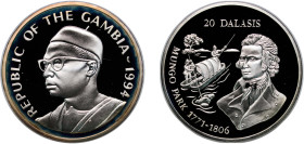 The Gambia Republic 1994 20 Dalasis (Mungo Park) Silver (.925) Royal Mint (10000) 31.63g PF KM 39 Schön 37