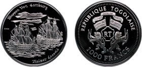 Togo Republic 2002 1000 Francs CFA (Wappen von Hamburg and Kaiser Leopold) Silver (.999) 19.96g PF KM 100
