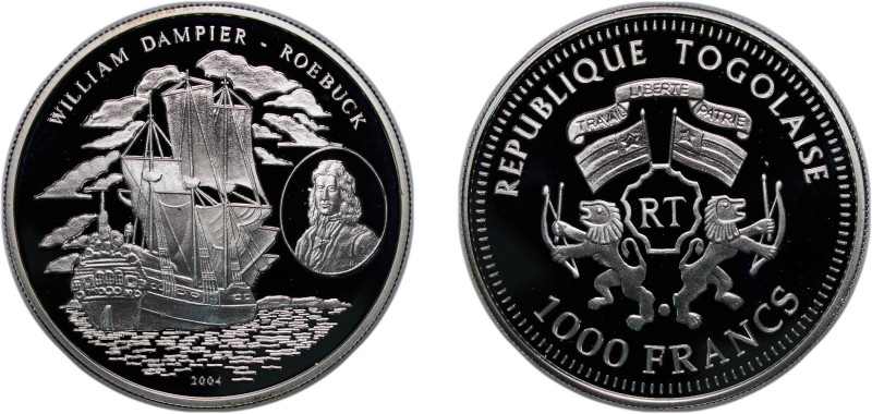 Togo Republic 2004 1000 Francs CFA (William Dampier - Roebuck) Silver (.925) 20g...