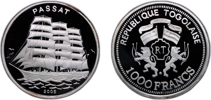 Togo Republic 2005 1000 Francs CFA (Passat) Silver (.999) 15g PF KM 73