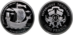 Togo Republic 2007 1000 Francs CFA (Hanse Hansekogge) Silver (.925) 20g PF