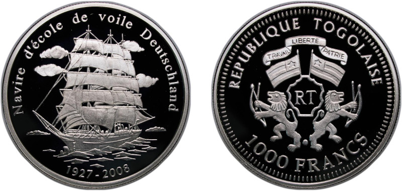 Togo Republic 2008 1000 Francs CFA (Deutschland) Silver (.999) 25g PF UC 205