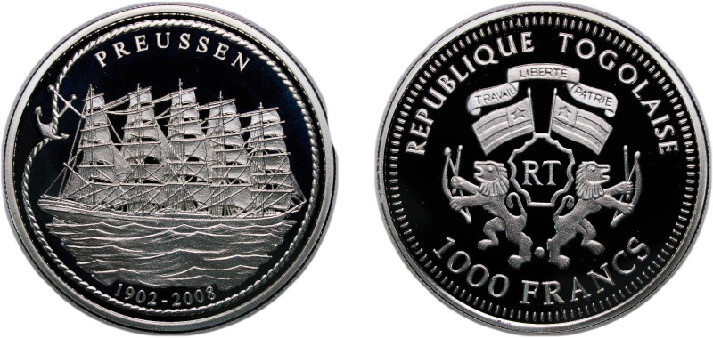 Togo Republic 2008 1000 Francs CFA (Preussen) Silver (.925) 25g PF UC 240