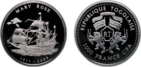 Togo Republic 2009 1000 Francs CFA (Mary Rose) Silver (.925) 20g PF