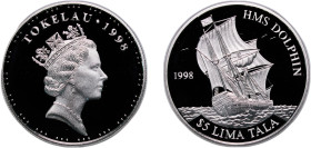 Tokelau Dependent territory of New Zealand 1998 5 Tala - Elizabeth II (HMS Dolphin) Silver (.925) (50000) 31.47g PF KM 25