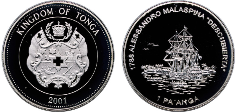 Tonga Kingdom 2001 1 Pa'anga - Taufa'ahau Tupou IV (HMS Descubierta) Silver (.92...