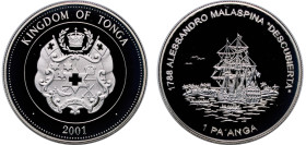 Tonga Kingdom 2001 1 Pa'anga - Taufa'ahau Tupou IV (HMS Descubierta) Silver (.925) (5000) 31.44g PF KM 212