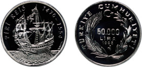 Turkey Republic 1995 50000 Lira (Piri Reis) Silver (.925) Istanbul Mint (13923) 31.73g PF KM 1038
