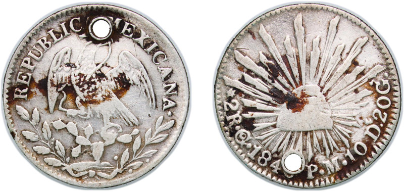 Mexico Federal Republic 184? Go PM 2 Reales Silver (.903) Guanajuato Mint 6.58g ...