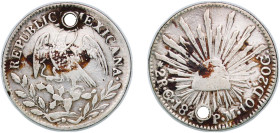 Mexico Federal Republic 184? Go PM 2 Reales Silver (.903) Guanajuato Mint 6.58g VF Hole KM 374