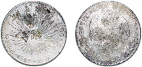 Mexico Federal Republic 1857 Go PF 8 Reales Silver (.903) Guanajuato Mint 26.74g XF Chopmarked KM 377