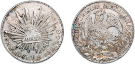 Mexico Federal Republic 1861 Mo TH 8 Reales Silver (.903) Mexico City Mint 26.7g XF Chopmarked KM 377