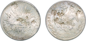 Mexico Federal Republic 1862 Go YF 8 Reales Silver (.903) Guanajuato Mint 26.98g AU Chopmarked KM 377