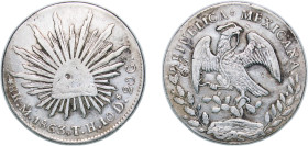 Mexico Federal Republic 1863 Mo TH 8 Reales Silver (.903) Mexico City Mint 26.95g VF Chopmarked KM 377