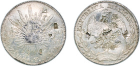 Mexico Federal Republic 1869 Zs YH 8 Reales Silver (.903) Zacatecas Mint 27.06g VF Chopmarked KM 377