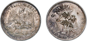 Mexico Federal Republic 1871 Mo M 1 Peso "Balanza" Silver (.9027) Mexico City Mint (6974000) 27.11g XF Chopmarked KM 408