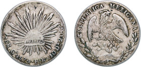 Mexico Federal Republic 1874 Go FR 8 Reales Silver (.903) Guanajuato Mint 26.68g VF Chopmarked KM 377